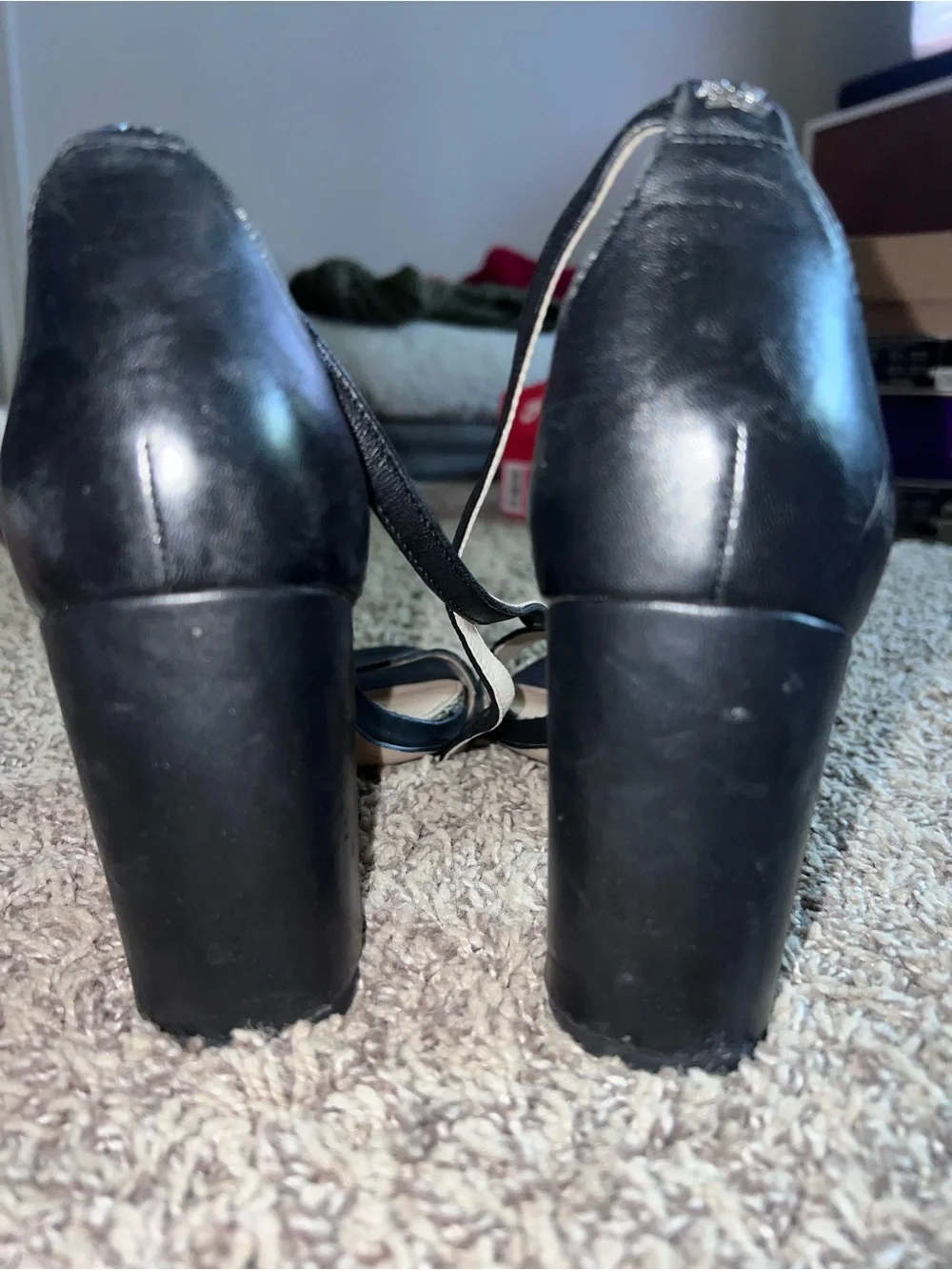 Sam Edelman Black Scalloped Ankle-Strap Block Heels